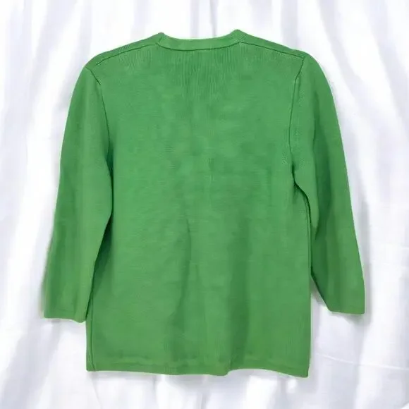 VTG Genny Maglia Cardigan Woman Small Green Wool Blend Heavy Knit Made in‎ Italy